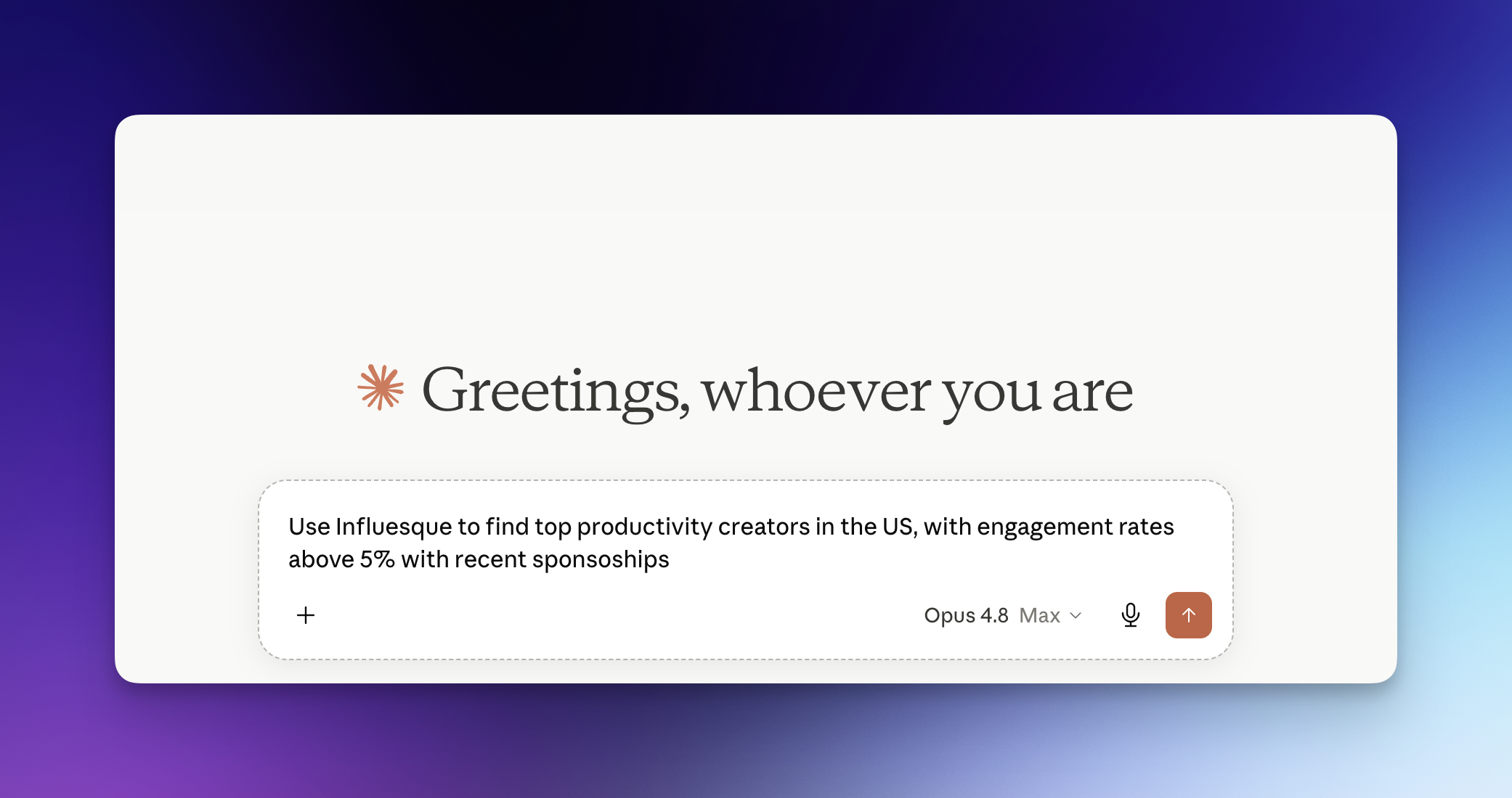 Asking Claude to use Influesque to find top productivity creators in the US